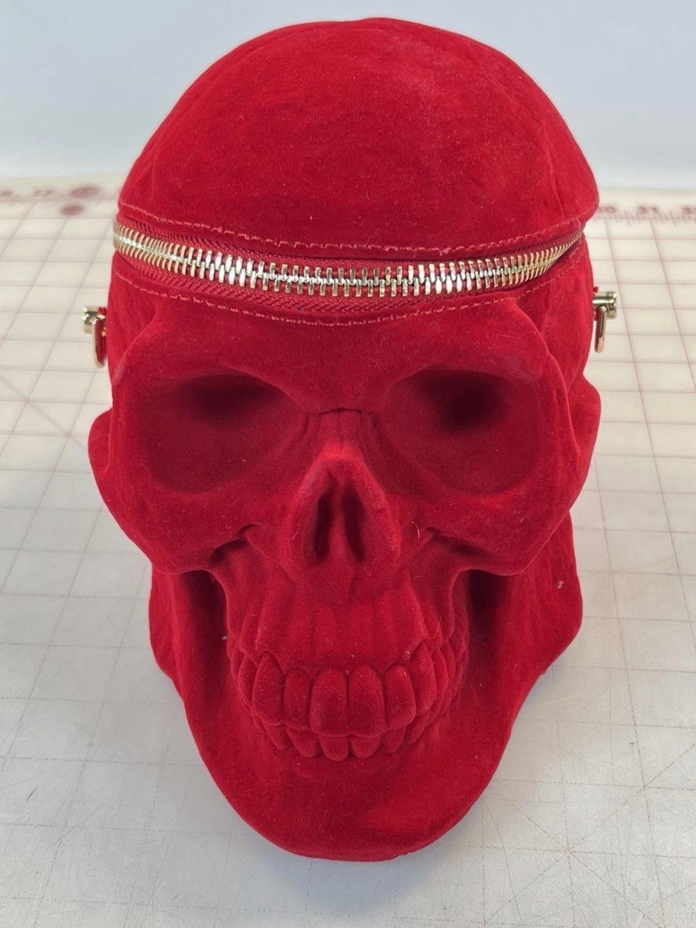 Red Velvet Skull Zip Key & Card Holder - Men's Accessory